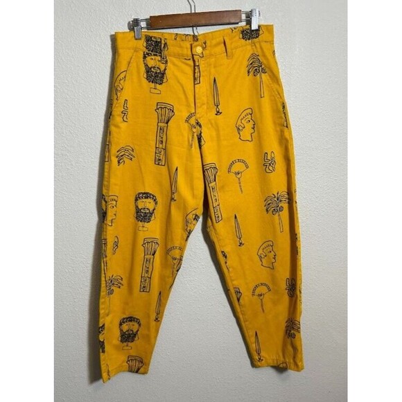 Lazy Oaf Roman Holiday Tokyo Pants 30 8 Yellow Barrel Leg Cropped Ankle Trouser - Picture 3 of 10